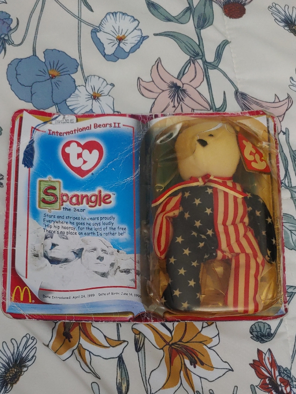 Vintage 90s Teenie Beanie Babies TY Spangle the Bear With Box